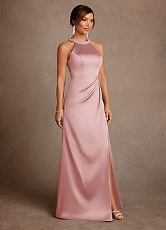 Azazie Lawrence Suknie dla Matki Panny Młodej Linia A Pofałdowany Satyna elastyczna Długość podłogi Sukienka image4