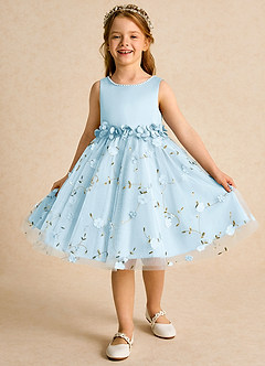 Azazie Starri Flower Girl Dresses Sky Blue Ball-Gown Beaded Matte Satin Dress image4