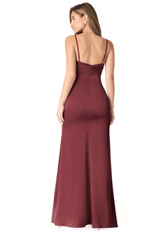 Azazie Linia Vestidos de damas de honor Vestido de Merlot de Satén Elástico de Corte Sirena con Plisado image2
