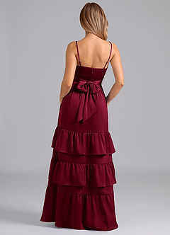 Azazie Nathalia Essayer des robes à la maison Robe Trapèze en Satin extensible Plissée Bourgogne image6