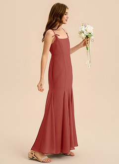 Azazie Evey Junior Vestido de Terracota de Gasa de Corte Sirena con Plisado image5