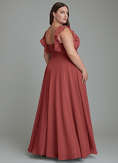 Azazie Leilani Brautjungfernkleider A-Linie Plissee Chiffon Kleid Terrakotta image3