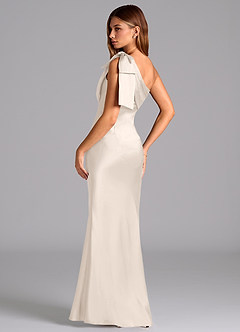 Azazie Yuanna Bridesmaid Dresses White Alabaster Mermaid One Shoulder Stretch Satin Dress image6