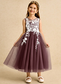 Azazie Sundae Flower Girl Dresses Sangria Ball-Gown Lace Dress image6