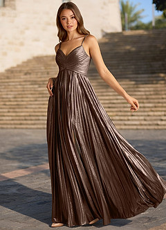 Luna Mirage Bronze A-line Metallic Prom Dress image4