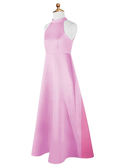 Azazie Laurel Junior Candy Pink A-Line Matte Satin Dress image8