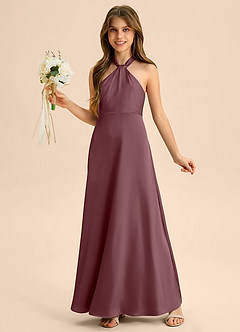 Azazie Beah Junior Sangria A-Line Pleated Stretch Satin Dress image3