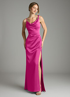 Azazie Samara Robes de demoiselle d'honneur Robe Sirène en Satin extensible Plissée Fuchsia image1