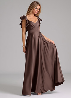 Azazie Leilani Bridesmaid Dresses Ganache A-Line Ruched Stretch Satin Dress image4