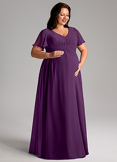 Azazie Verna Maternity Bridesmaid Dresses A-Line V-Neck Ruched Chiffon Floor-Length Dress image10