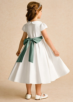 Azazie Deary Flower Girl Dresses Ivory Eucalyptus A-Line Bow Cotton Dress image4