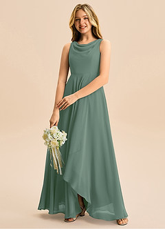 Azazie Mannie Junior A-Linie Plissee Chiffon Kleid Eukalyptus image5