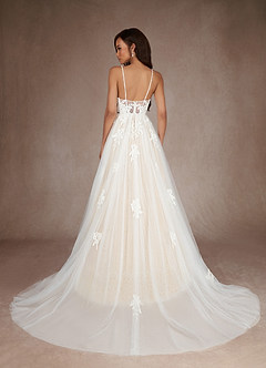Azazie Yari Vestidos de novia Vestido de Blanco Diamante Champán de Tul de Corte en A con Lentejuela image2