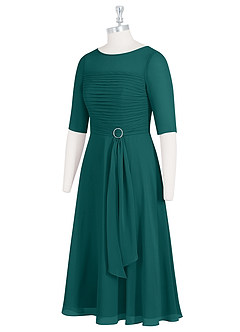 Azazie Naomi Kleider für die Brautmutter A-Linie Bootshals Gefaltet Chiffon Kleid Pfau image9