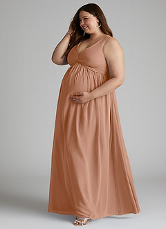 Azazie Yetta Abiti da damigella d'onore premaman Abito A-Line Arricciato con Scollo a V Chiffon Floor-Length image10