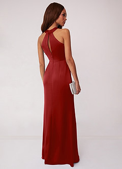 Barbie ♥ Azazie Bridesmaid Dresses Pomegranate Sheath Stretch Satin Dress image2