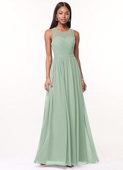 Azazie Nina Brautjungfernkleider A-Linie Plissee Chiffon Kleid Agave image1