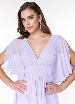 Azazie Temeka Brautjungfernkleider A-Linie Gestreift Chiffon Kleid Flieder image6