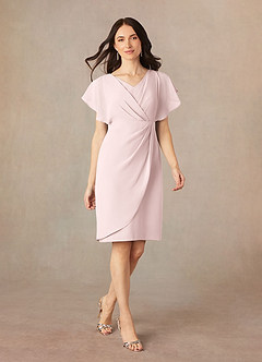 Azazie Julia Venta final Vestido Rosa Rubor de Gasa de Corte Recto con Cuello en V Plisado image1