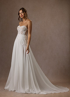 Azazie Rhya Vestidos de novia Vestido de Blanco Diamante Nude de Encaje de Corte en A con Vestidos sin tirantes image12