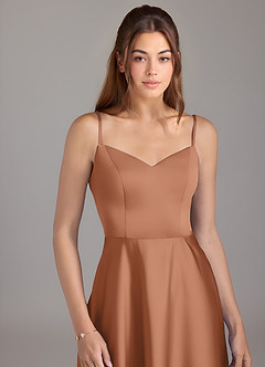 Azazie Marley At-home Try On Dresses Agave A-Line Off the Shoulder Stretch Satin Convertible Dress image2