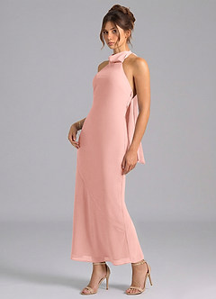 Azazie Velli Brautjungfernkleider Meerjungfrau-Linie Hoher Kragen Chiffon Kleid Rosettenrosa image1