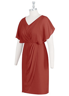 Azazie Julia Mother of the Bride Dresses Terracotta Sheath V-Neck Pleated Chiffon Dress image8