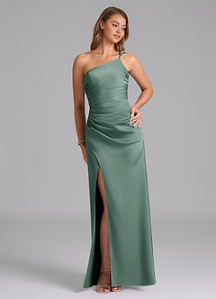 Azazie Eren Bridesmaid Dresses Eucalyptus Mermaid One Shoulder Stretch Satin Dress image4