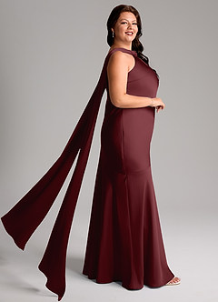 Azazie Kinsley Vestidos de madrinha de casamento Vestido Cabernet de Cetim elástico de sereia com Fenda Lateral image10