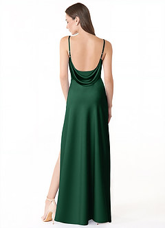 Azazie Alaija Bridesmaid Dresses Dark Green Mermaid Side Slit Stretch Satin Dress image4