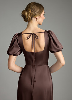 Azazie Fyona Robes de demoiselle d'honneur Robe Trapèze en Satin extensible Plissée Ganache image2