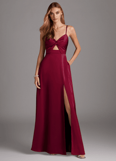 Azazie Jenna Brautjungfernkleider A-Linie Plissee Stretch-Satin Kleid Burgunderrot image2