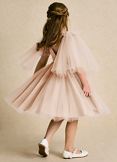 Azazie Duchess Flower Girl Dresses English Rose A-Line with Sleeves Tulle Dress image3