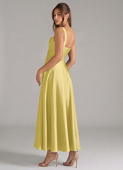 Azazie Shaude Jurken voor bruidsmeisjes Jurk van Stretch Satijn met A-Lijn Geplooid Kanarie image7