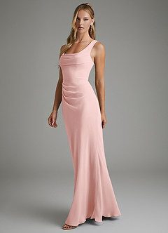 Azazie Asa Bridesmaid Dresses Powder Pink Sheath Corset Chiffon Dress image4