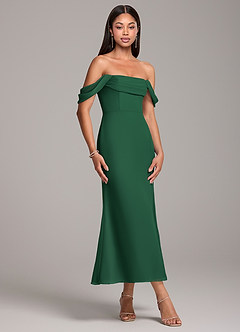 Azazie Saige Bridesmaid Dresses Dark Green Sheath Off the Shoulder Chiffon Convertible Dress image4