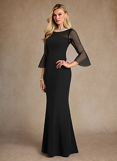 Azazie Bellevie Moeder van de bruid jurken Kolom Jurk van Stretch crêpe Kralen Zwart image2