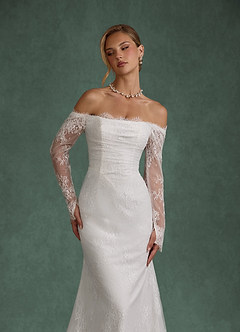 Azazie Kathleen Abiti da Sposa Abito A-Line in Pizzo Spalle Scoperte Bianco Diamante image6