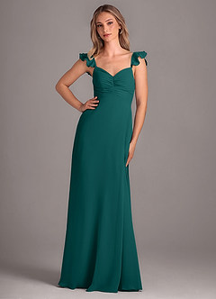Azazie Kaylyn Abiti da Damigella Abito A-Line in Chiffon Increspato Verde Pavone image1