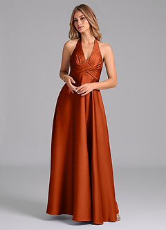 Azazie Tessie Bridesmaid Dresses Paprika A-Line Pleated Stretch Satin Dress image1