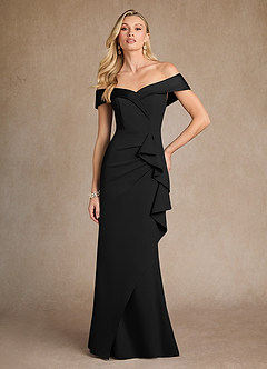 Azazie Laredo Mother of the Bride Dresses Black Mermaid Off the Shoulder Stretch Crepe Dress image4
