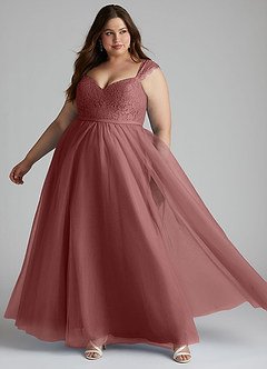 Azazie Luxi Bridesmaid Dresses Desert Rose A-Line Pleated Tulle Dress image8