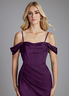 Azazie Amyra Bridesmaid Dresses Grape Mermaid Off the Shoulder Stretch Satin Convertible Dress image3
