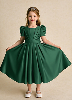 Azazie Miriam Blumenmädchenkleider Ballkleid Plissee Matte Satin Kleid Dunkelgrün image5