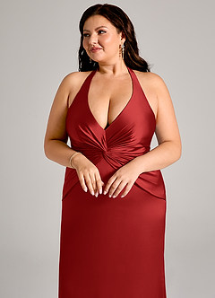 Azazie Valerie Suknie dla druhen Syrena Pofałdowany Satyna elastyczna Do ziemi Sukienka image13