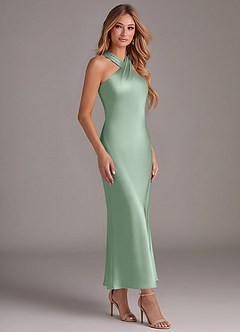 Azazie Doretta 신부 들러리 드레스 인어 주름진 스트레치 새틴 발목 길이 드레스 image3