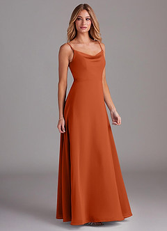 Azazie Daenerys Bridesmaid Dresses Burnt Orange A-Line Cowl Chiffon Dress image5