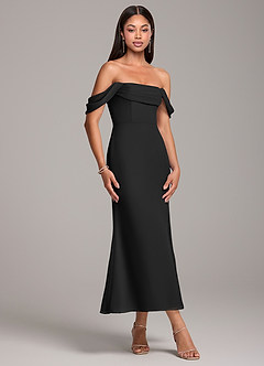 Azazie Saige Vestidos de damas de honor Vestido de Negro de Gasa de Corte Recto Convertible con Vestidos sin tirantes image4