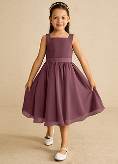 Azazie Ari Blumenmädchenkleider A-Linie ärmellos Chiffon Kleid Sangria image2