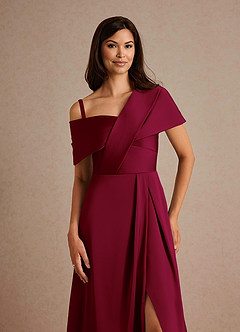 Azazie Milton Mother of the Bride Dresses Burgundy A-Line Pleated Stretch Satin Dress image3